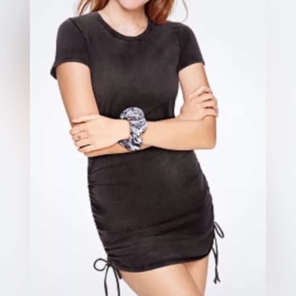 Victorias Secret Pink-Terry Cloth Black Short Sleeve Ruched Dress Small